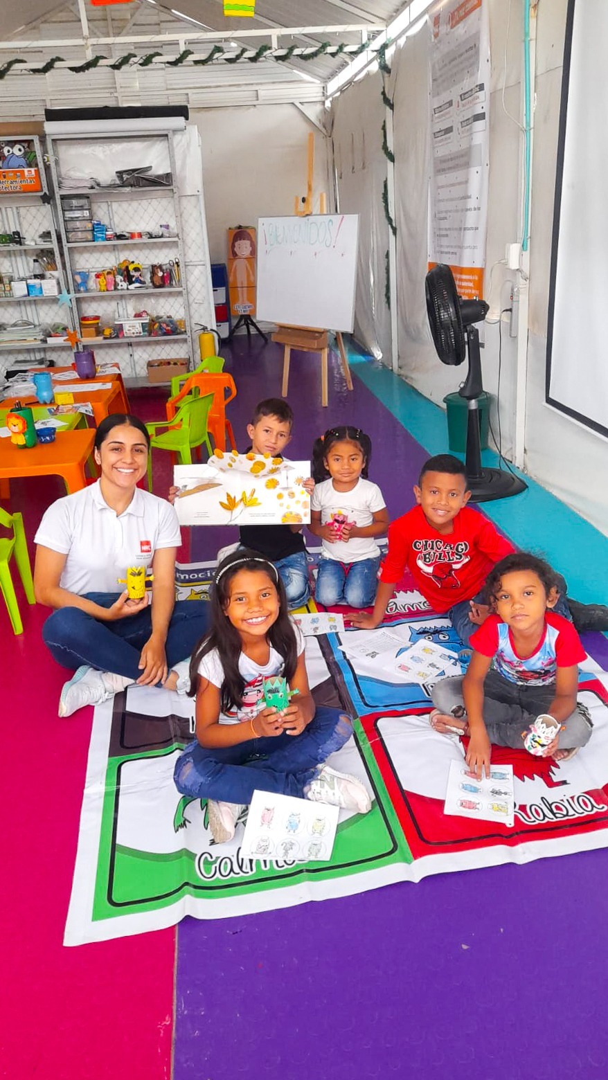 A teacher with her BLP class in Colombia.
